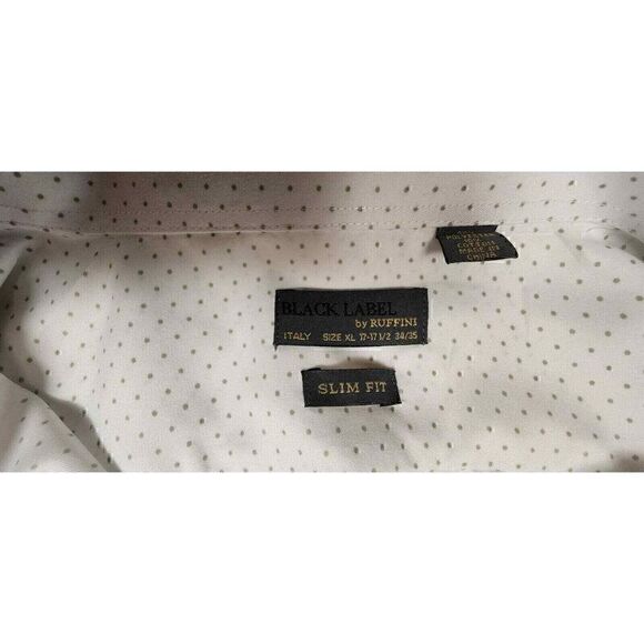 Black Label By Ruffini Men's Polka-Dots White/Gray Long Sleeve Slim-Fit 17-17½ - Picture 6 of 7